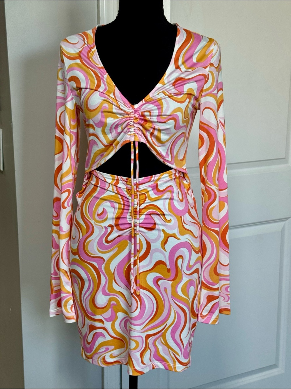 H&M Pink & Orange Swirl Ruched Two-Piece Dress Set